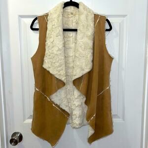Double Zero Womens Faux Fur Suede Camel Tan Vest‎ medium western cowgirl rodeo